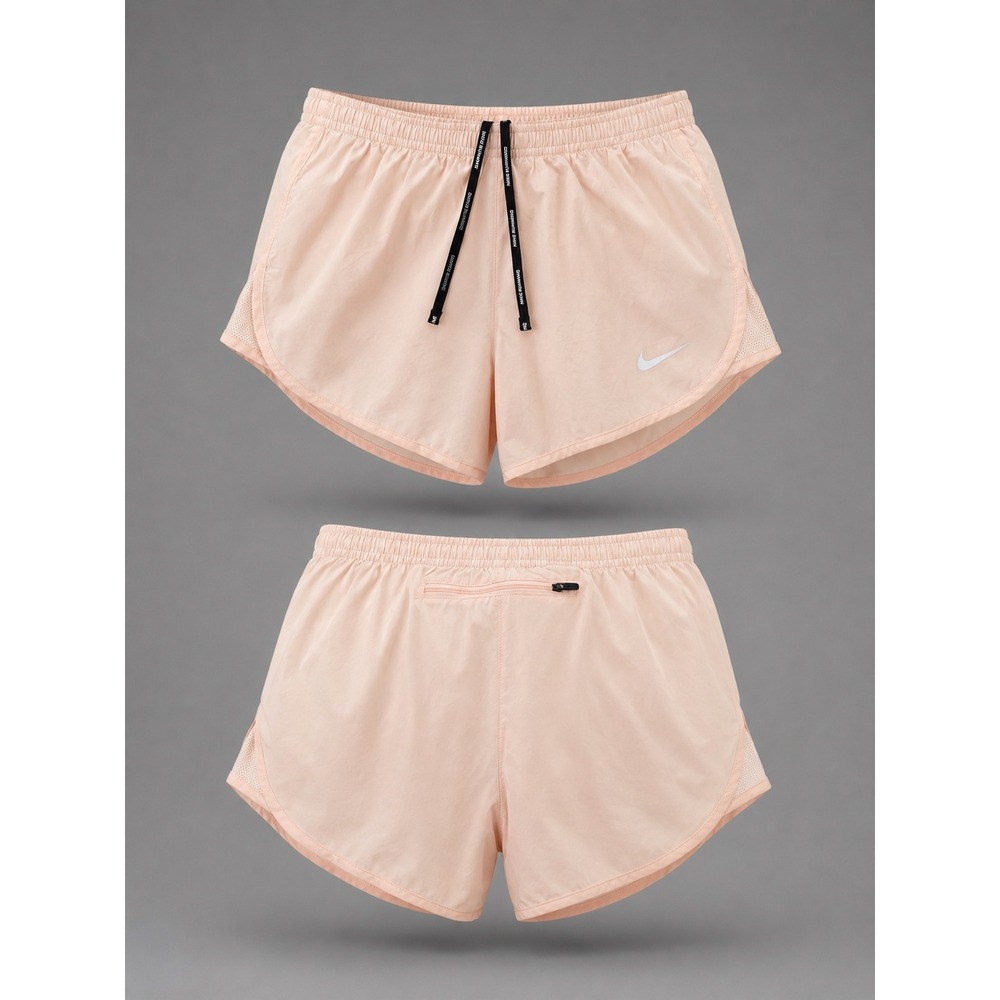 Nike Dri-FIT Women Running Shorts Peach Pink Mesh Trim Zip Pocket XS